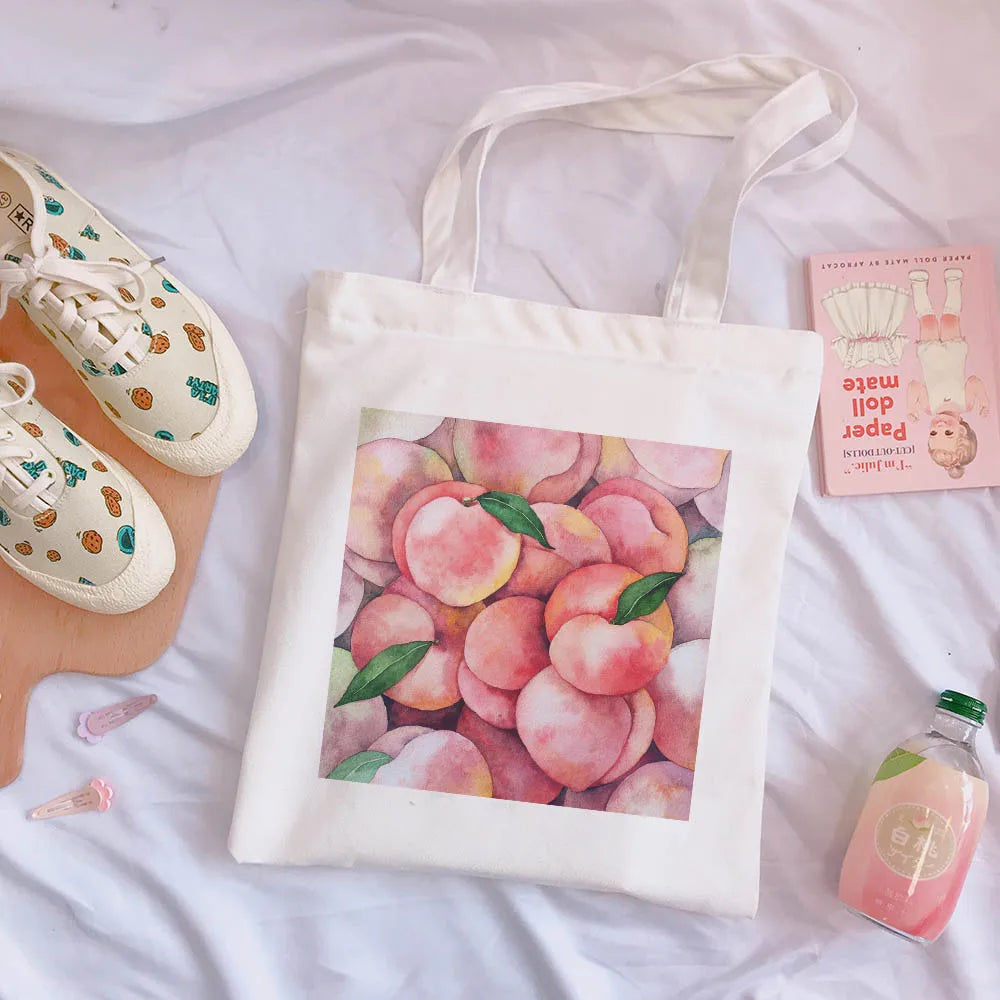 Peach Print Harajuku Bag Large-Capacity Canvas Vintage Cartoon Ulzzang
