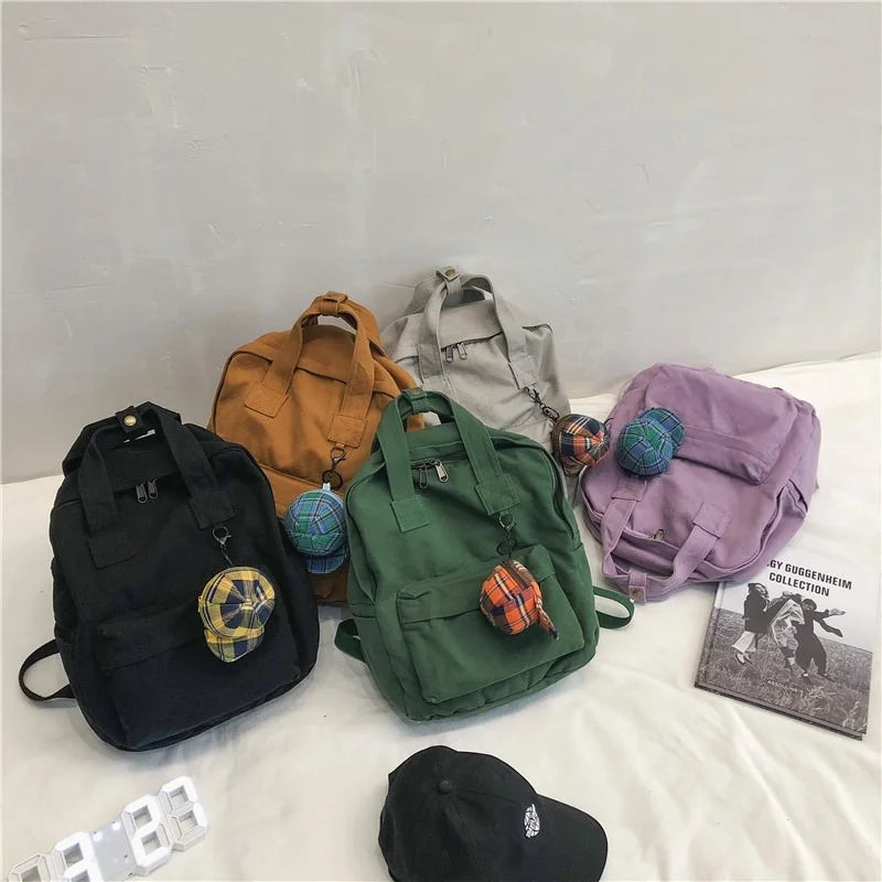 Retro Women Backpack Solid School Bag For Teenage Girl Children Backpacks