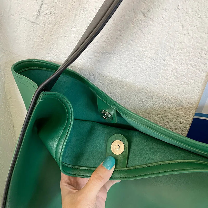 Panelled Shoulder Bag Wide Strap Handbag