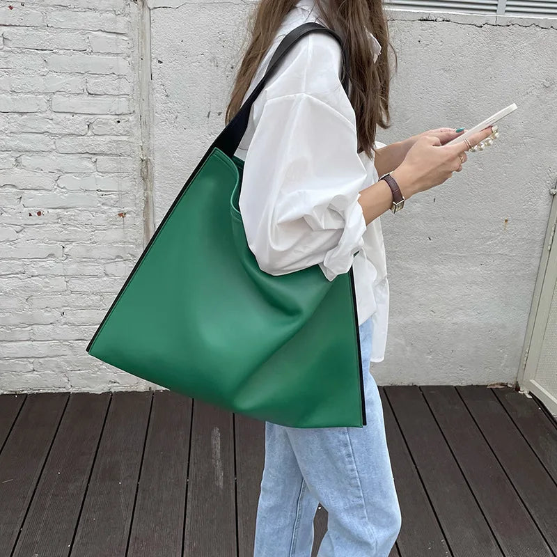 Panelled Shoulder Bag Wide Strap Handbag