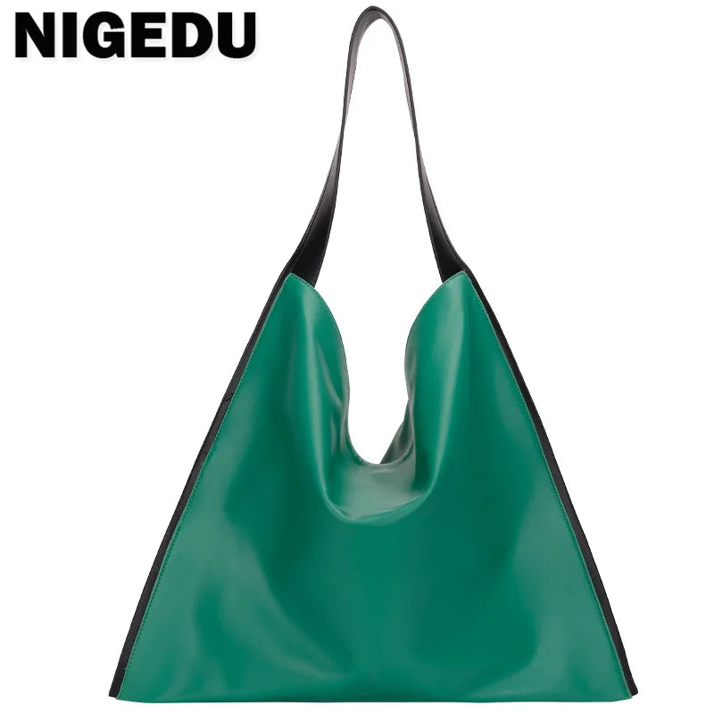 Panelled Shoulder Bag Wide Strap Handbag
