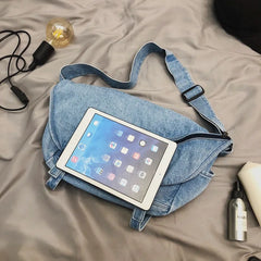 Women's Retro Washed Denim Bag Large Capacity Shoulder Messenger