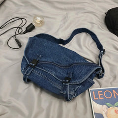 Women's Retro Washed Denim Bag Large Capacity Shoulder Messenger