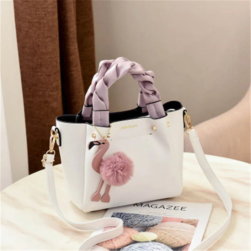 Women's Tote Bag Flamingo Tassel Leather Shoulder Bag