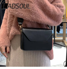 LADSOUL Small Square Bag Wide Shoulder Strap PU Leather Casual Solid