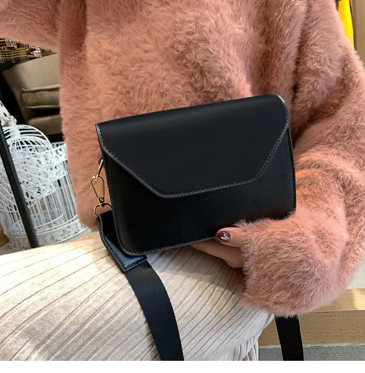 LADSOUL Small Square Bag Wide Shoulder Strap PU Leather Casual Solid