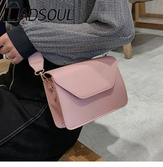 LADSOUL Small Square Bag Wide Shoulder Strap PU Leather Casual Solid