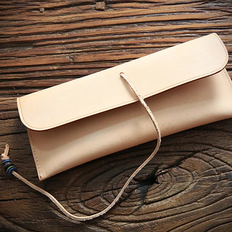 Leather Long Wallet Clutch Bag Fountain Pencil Bag