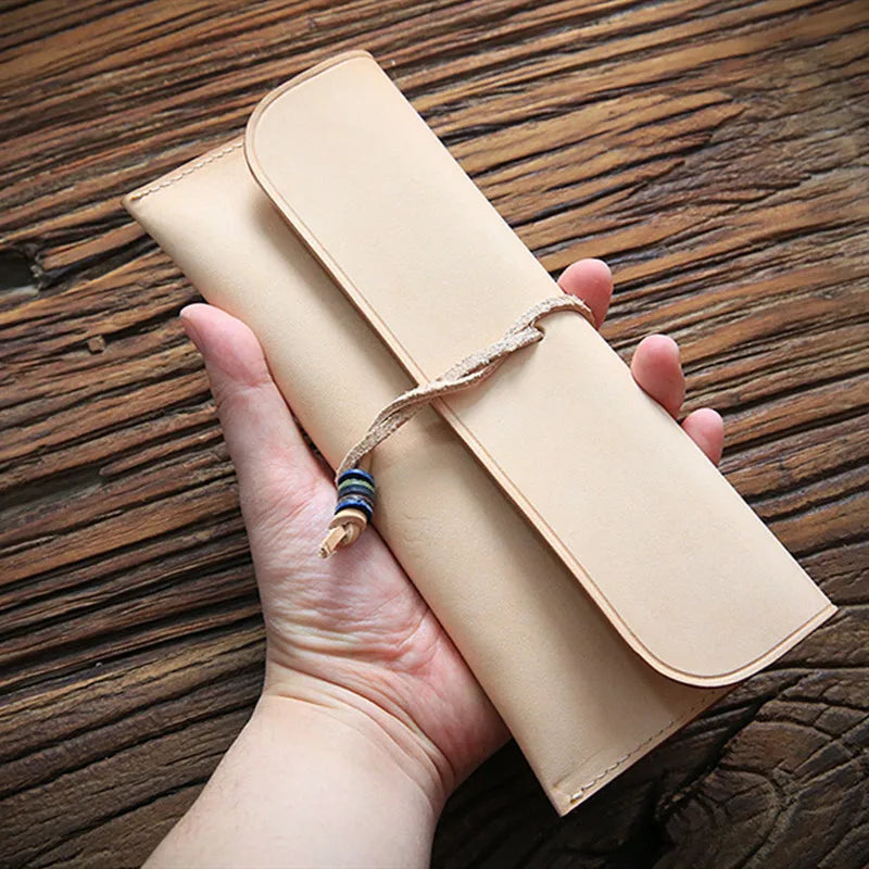Leather Long Wallet Clutch Bag Fountain Pencil Bag