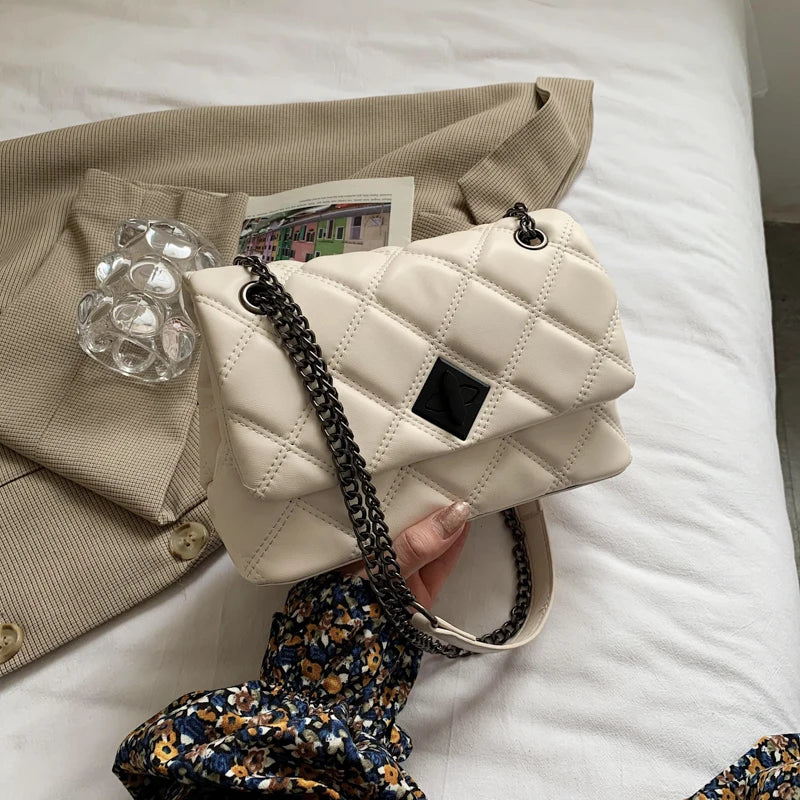 Quilted Chain Shoulder Crossbody Bag for Women Small PU Lock Bag
