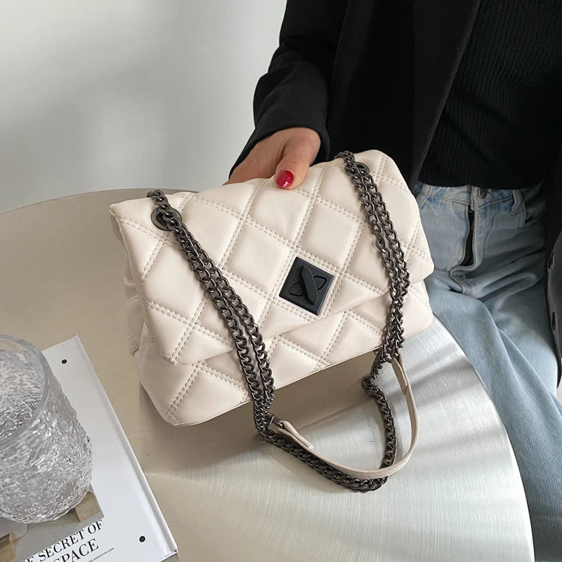 Quilted Chain Shoulder Crossbody Bag for Women Small PU Lock Bag