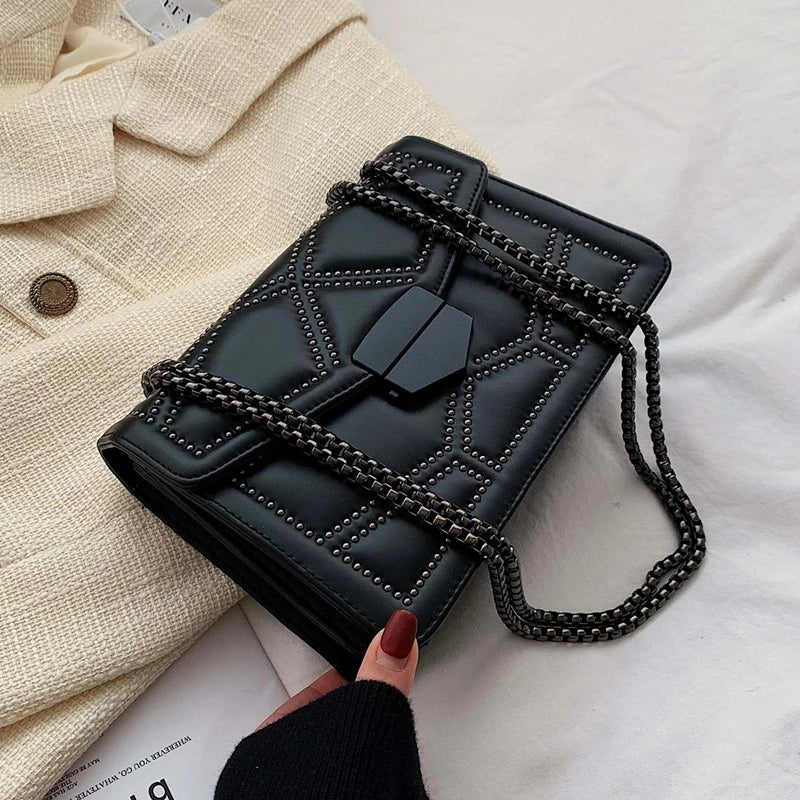 Rivet Chain Shoulder Crossbody Bag Women PU Evening Clutch Small Handbags