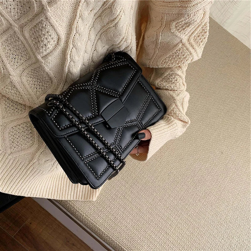 Rivet Chain Shoulder Crossbody Bag Women PU Evening Clutch Small Handbags