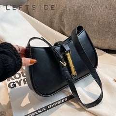 LEFTSIDE Shoulder Side Bags for Women Solid PU Leather Handbags