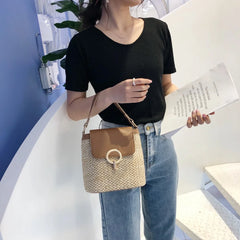 Straw Bucket Bag for Women Summer Crossbody Travel Purse Shoulder Bag