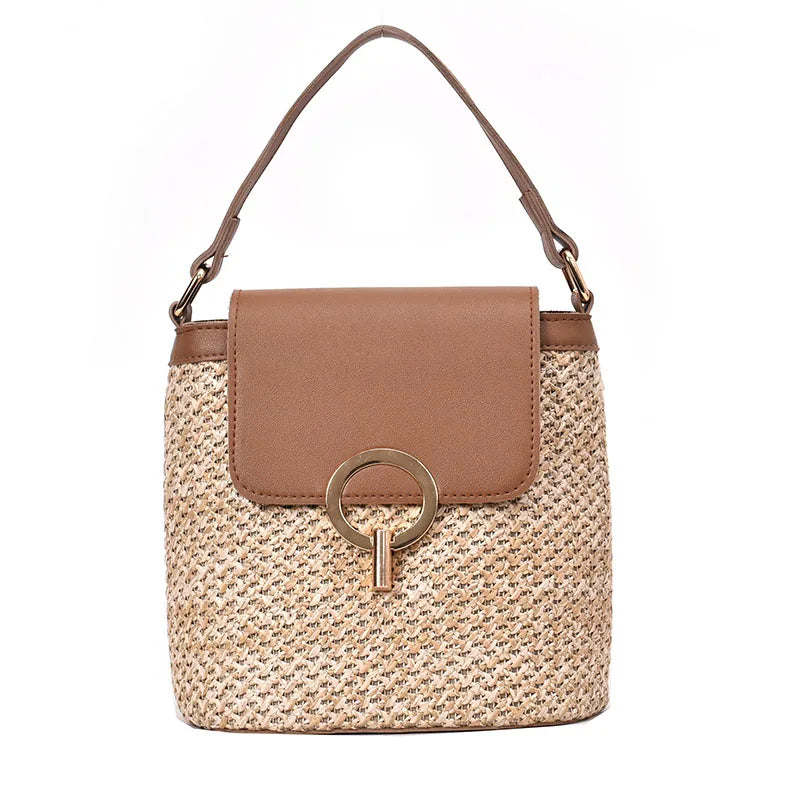 Straw Bucket Bag for Women Summer Crossbody Travel Purse Shoulder Bag