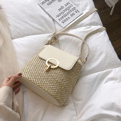 Straw Bucket Bag for Women Summer Crossbody Travel Purse Shoulder Bag
