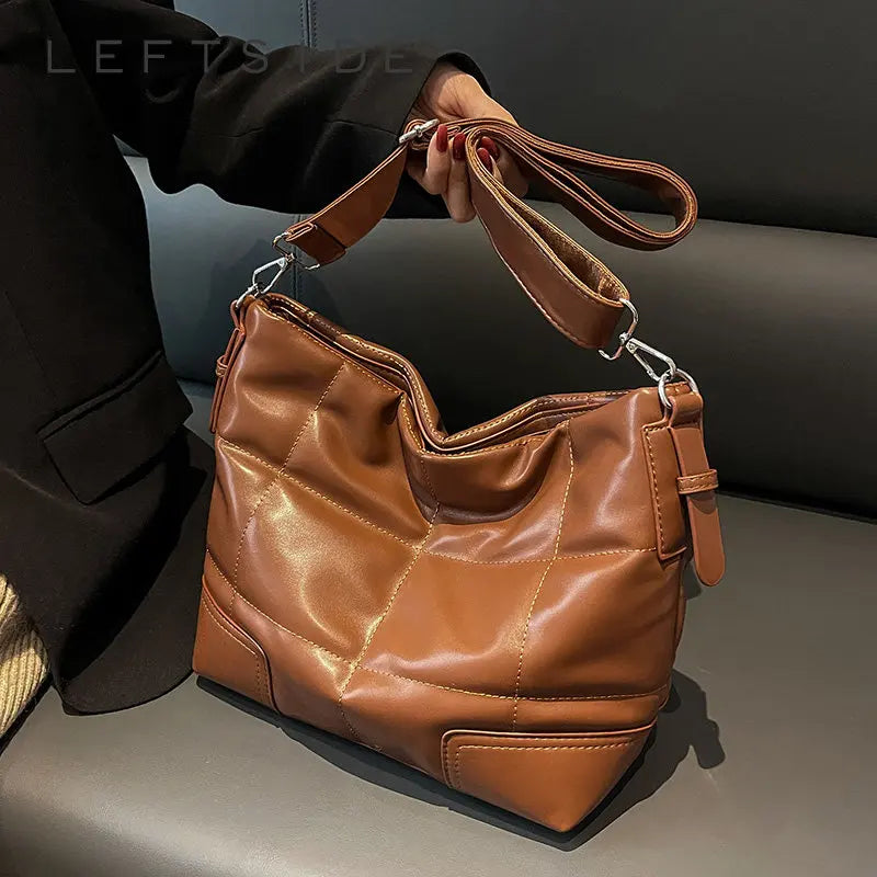 LEFTSIDE Splicing Crossbody Bag Winter PU Leather Handbags Purse