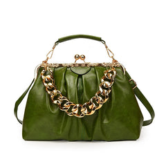 Thick Chain Pleated Shell Crossbody Bags Soft PU Leather Women Handbag