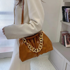 Thick Chain Pleated Shell Crossbody Bags Soft PU Leather Women Handbag