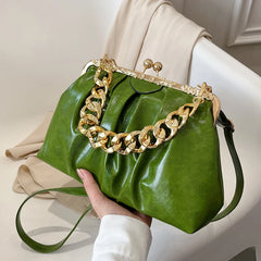 Thick Chain Pleated Shell Crossbody Bags Soft PU Leather Women Handbag