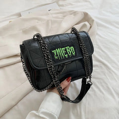 Small Metallic Top Handle Crossbody Bag Quilted Chain Handbag Purse
