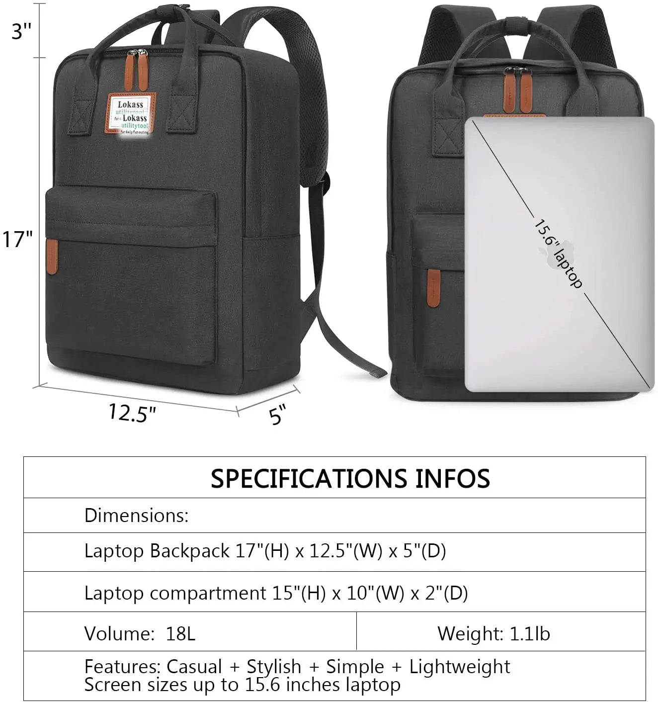 School Bags 15.6 Inch Laptop Backpack 18L Shoulder Bagpack Travel Men's Backpack