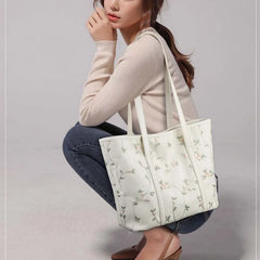 Floral Embroidery PU Leather Shoulder Bag Large Capacity Totes
