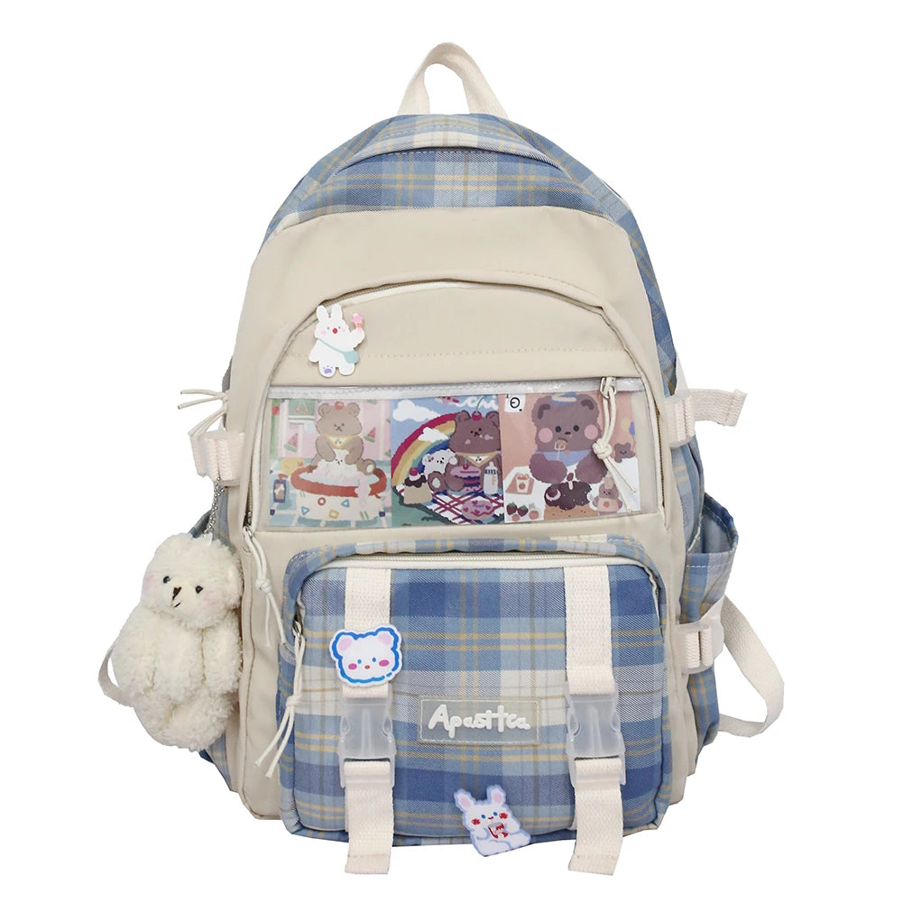 Plaid Print Double Shoulder Backpack
