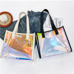 Women's Large PVC Laser Tote Beach Handbag