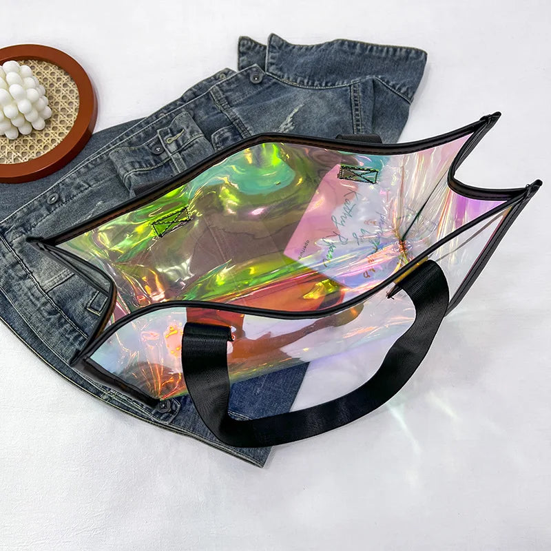Women's Large PVC Laser Tote Beach Handbag