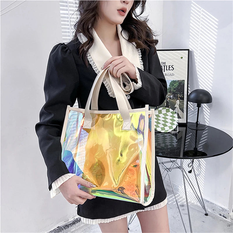Women's Large PVC Laser Tote Beach Handbag