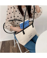 Retro Canvas Shoulder Bag with PU Stitching for Women