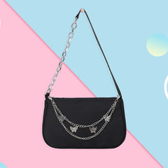 Casual Nylon Shoulder Bag with Butterfly Chain