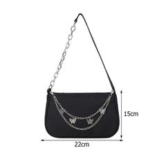Casual Nylon Shoulder Bag with Butterfly Chain