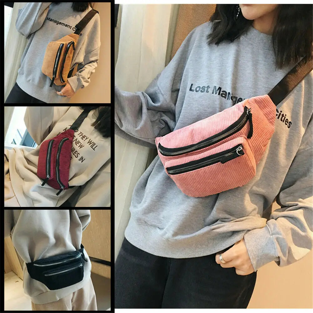 Ladies Canvas Fanny Pack Street Money Banana Phone Chest Bag