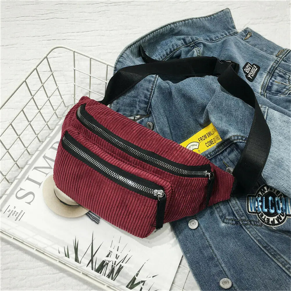 Ladies Canvas Fanny Pack Street Money Banana Phone Chest Bag
