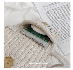 Women's Cotton Linen Shoulder Bag Mini Portable Messenger Phone Bag