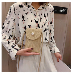 Women's Cotton Linen Shoulder Bag Mini Portable Messenger Phone Bag