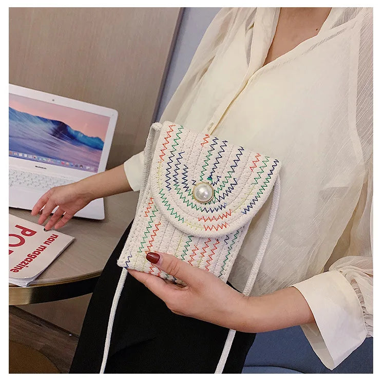 Women's Cotton Linen Shoulder Bag Mini Portable Messenger Phone Bag