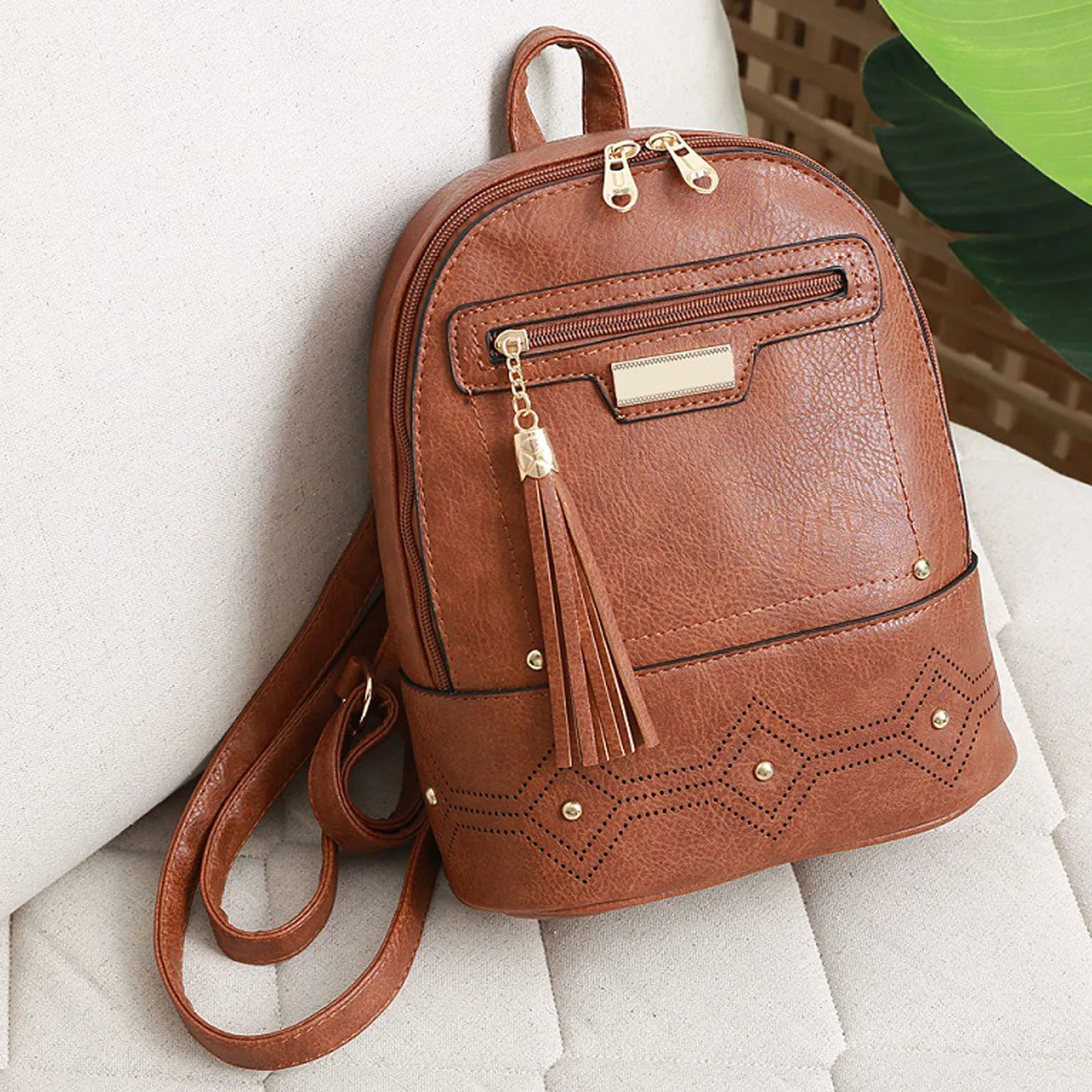 Leather Tassel Business Backpack for Men and Women