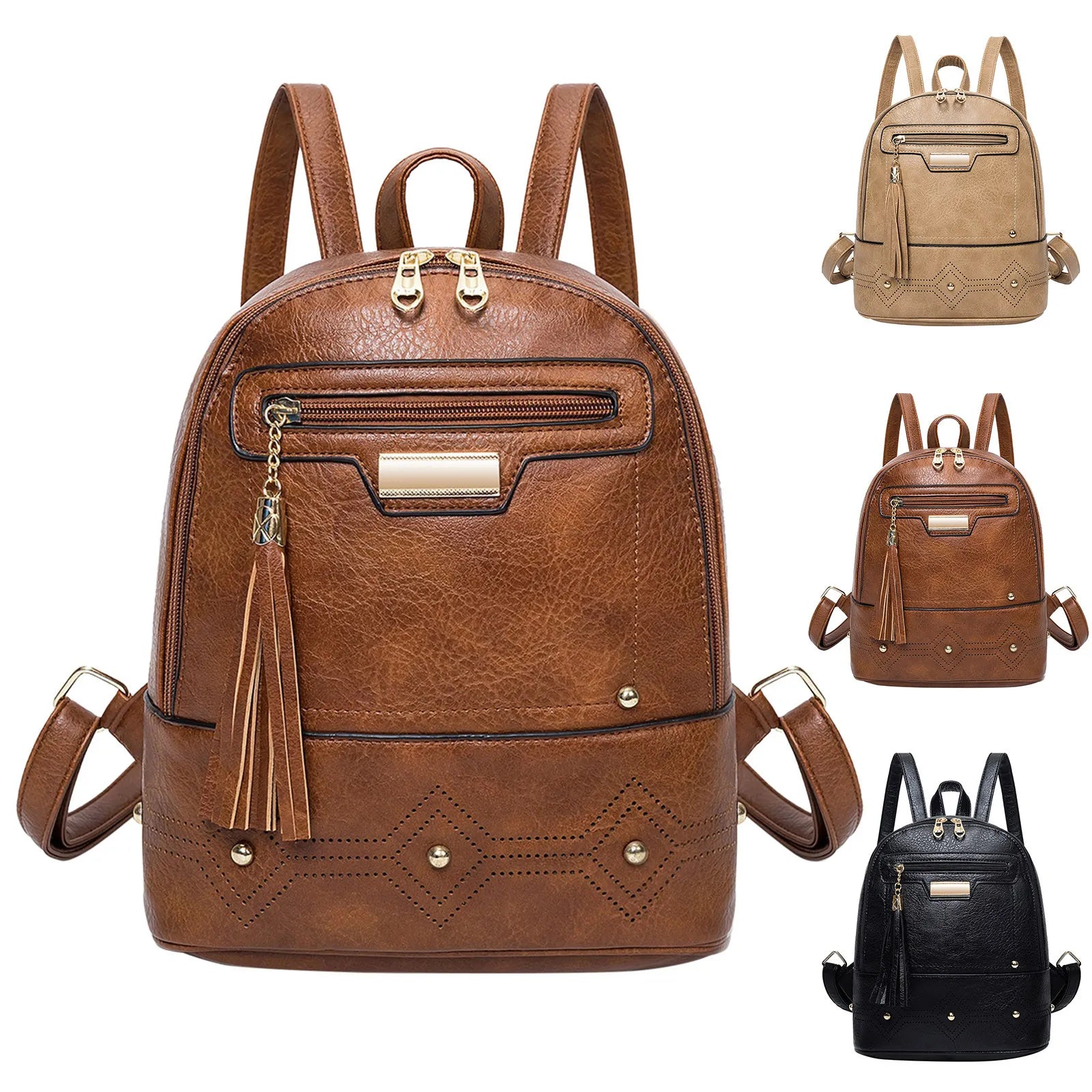 Leather Tassel Business Backpack for Men and Women
