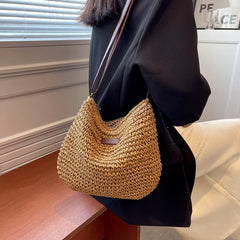 Ladies Straw Crossbody Beach Bag Woven Shoulder Handbag
