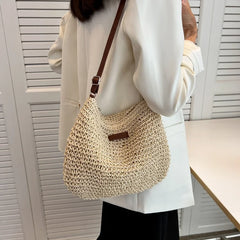 Ladies Straw Crossbody Beach Bag Woven Shoulder Handbag