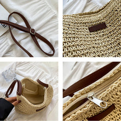 Ladies Straw Crossbody Beach Bag Woven Shoulder Handbag