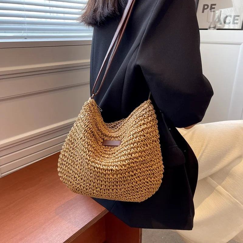 Women's Summer Straw Crossbody Bag for Beach Holiday