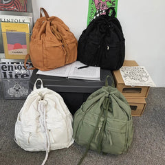 Vintage Canvas Drawstring Backpack Brown Laptop College Bag