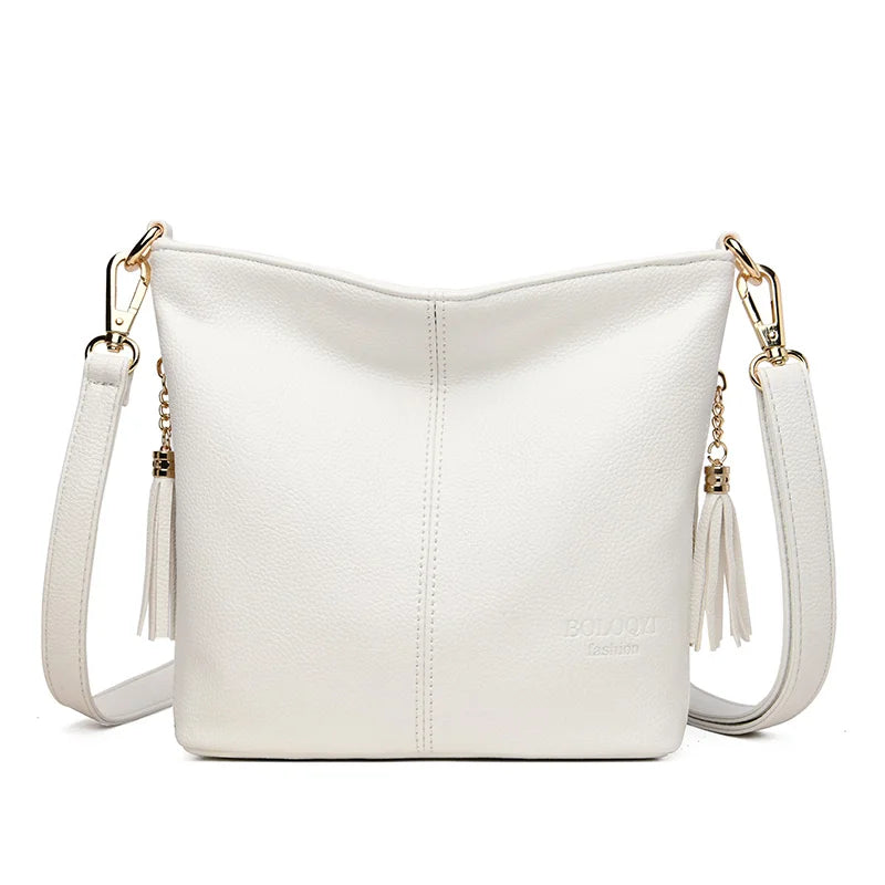 Women Crossbody Bag Leather Tassels Shoulder Bucket Purse