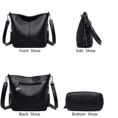 Women Crossbody Bag Leather Tassels Shoulder Bucket Purse