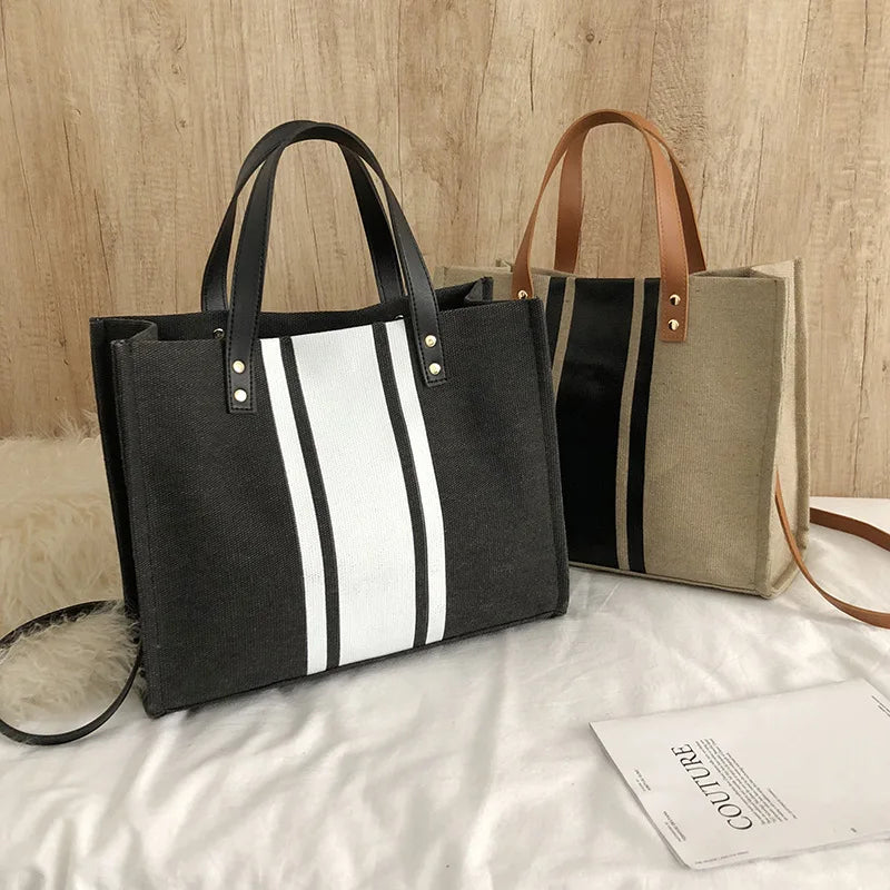 Ladies Canvas Business Commuter Shoulder Bag Stripe Hit Briefcase
